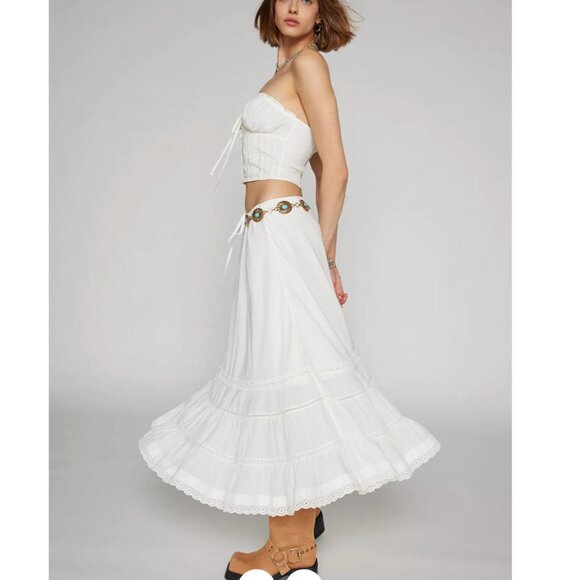 Kimchi Blue Zoey boho maxi skirt low rise cottagecore granola size L 100% cotton - Picture 2 of 9